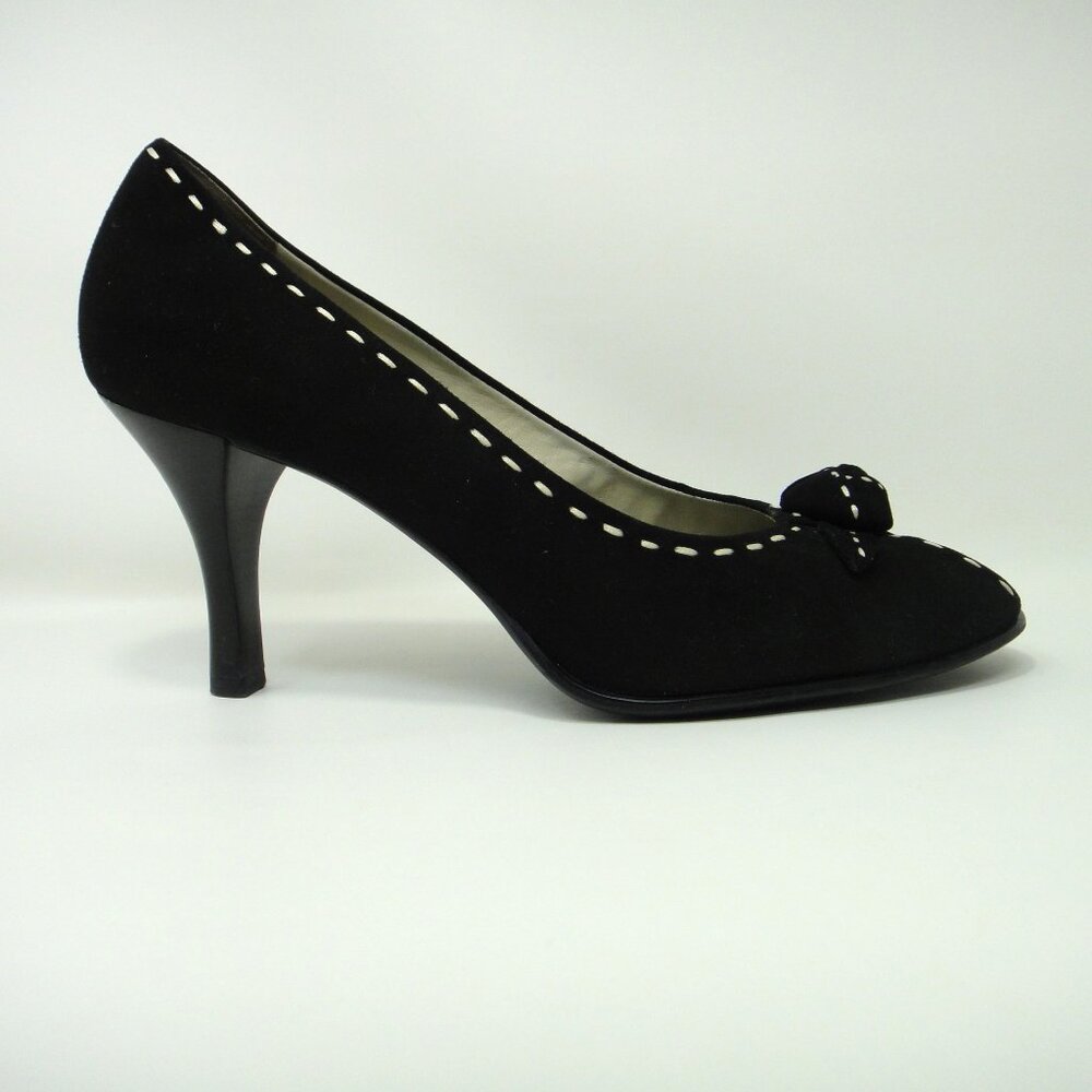 Franco Sarto Suede Rosette Pump Black sz 9 M Heels Shoes